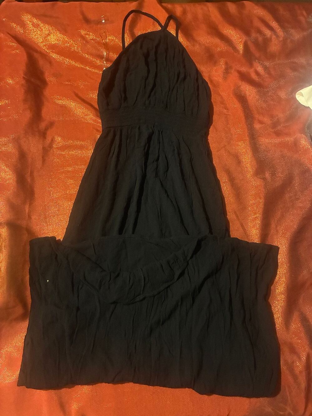 Rewind Dress Womens S Black Midi Spaghetti Strap Crinkle Casual Boho